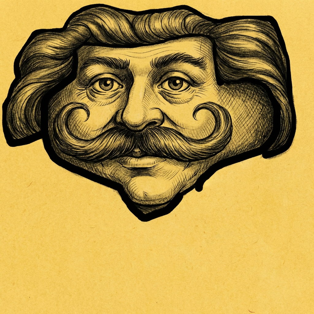 AI image generated of An abstract, cartoonish face drawn with thick black lines on a solid yellow background.