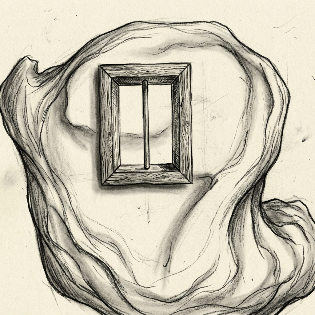 AI image generated of An abstract, blob-like shape with a bold, seven-shaped line inside.