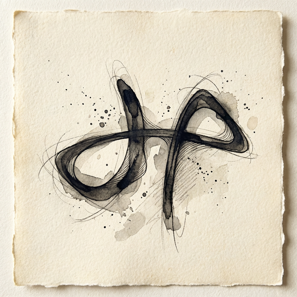 AI image generated of An abstract doodle with a tall central vertical line and looping curves extending to the left and right.