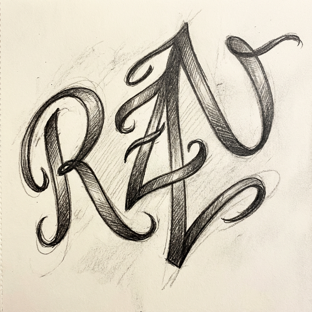 AI image generated of An abstract doodle of three tall, irregular strokes—left with a loop and cross, middle a straight vertical line, and right a looping curve—evoking a rough, graffiti-like mark.