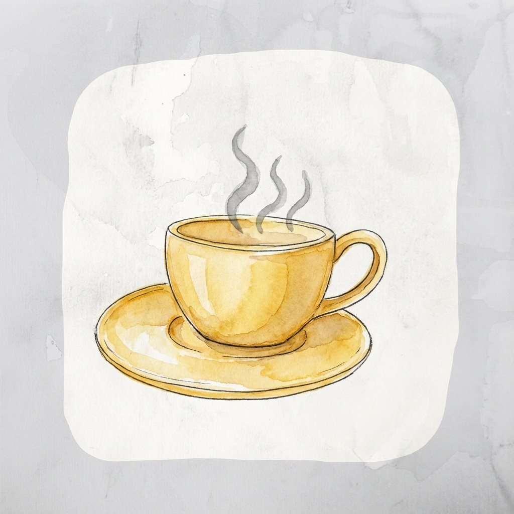 AI image generated of A steaming cup sits on a saucer.