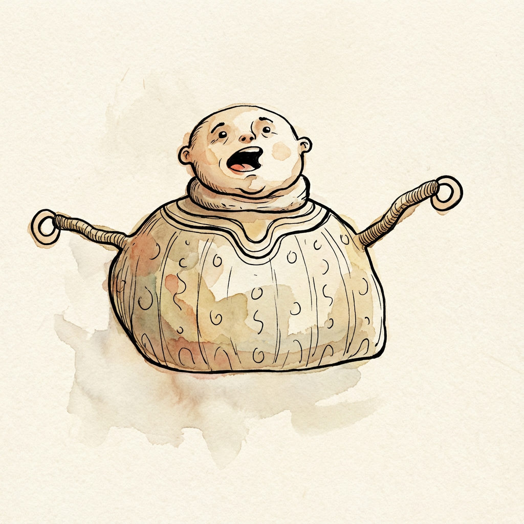 AI image generated of A simple cartoon snowman with a large round body, a small head, and outstretched arms.