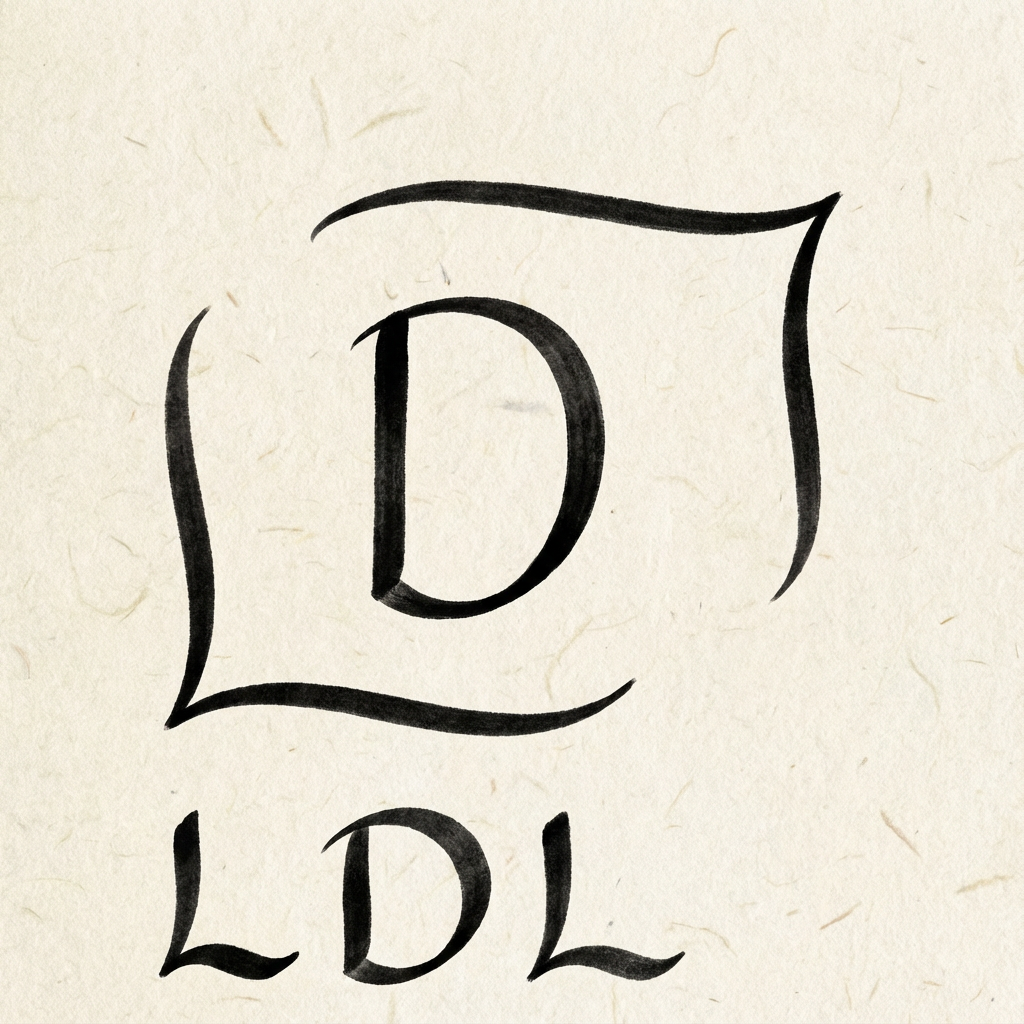 AI image generated of A playful sketch of an oval inside a rough square frame, with the letters LDL drawn underneath.
