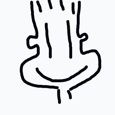 A simple, cartoonish drawing of a hand with a wide curved palm and short fingers.