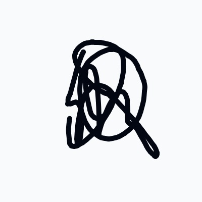 An abstract, tangled sketch that loosely resembles a head or face, formed by overlapping black lines.