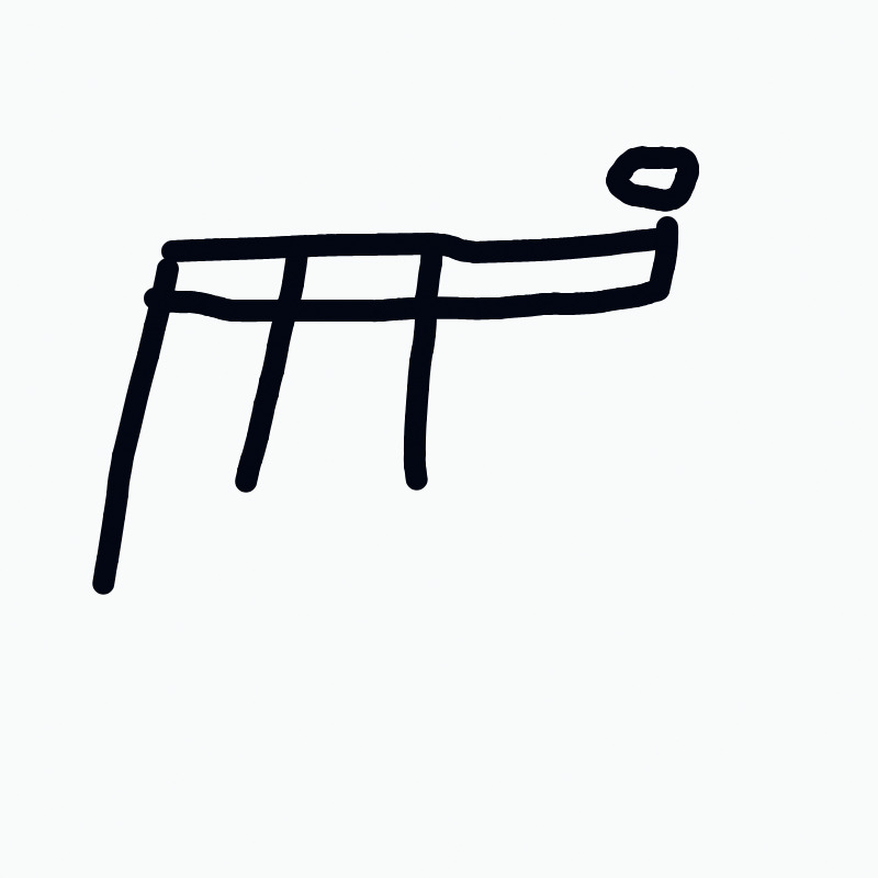 A rough sketch of a long horizontal rail supported by several vertical posts, like a simple fence.