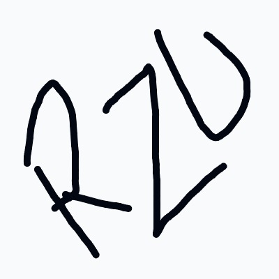 An abstract doodle of three tall, irregular strokes—left with a loop and cross, middle a straight vertical line, and right a looping curve—evoking a rough, graffiti-like mark.