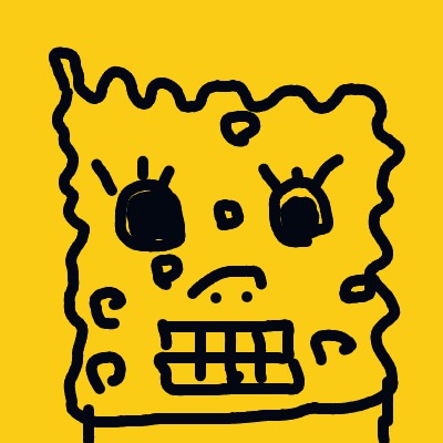 A rough, wavy-edged yellow square face with big eyes, a small nose, and a gritted-teeth expression.