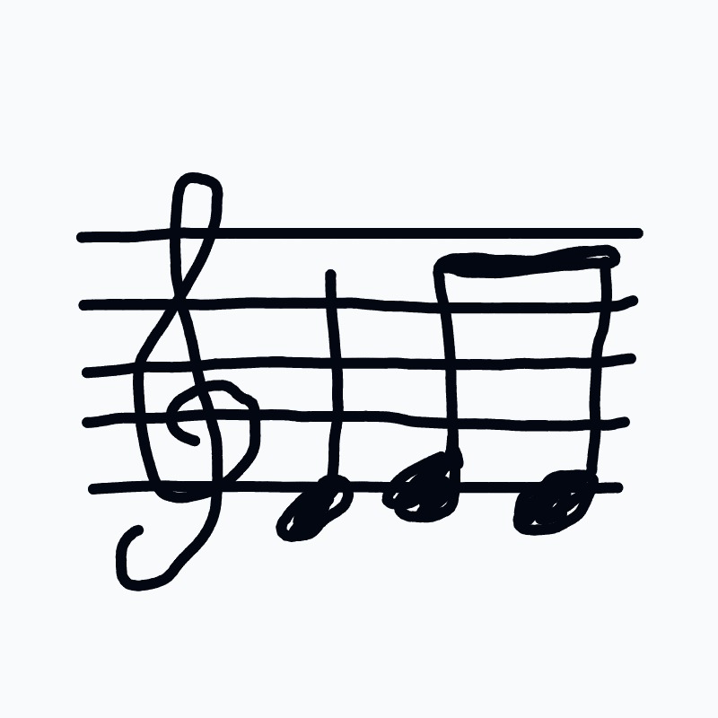 A hand-drawn treble clef on a five-line staff with several notes.