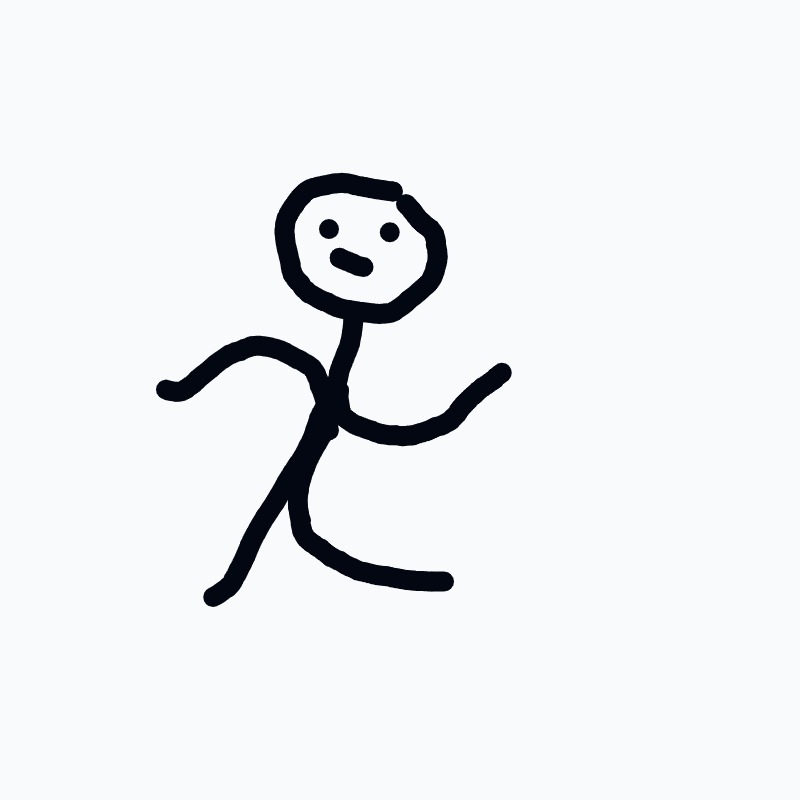 A simple stick-figure person with a round head and a smile is walking.