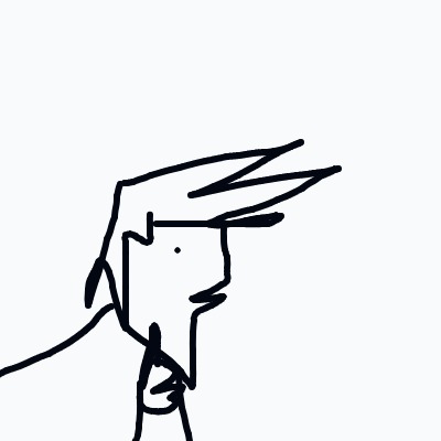 A minimalist line drawing of a man in profile with spiky hair and a beard.