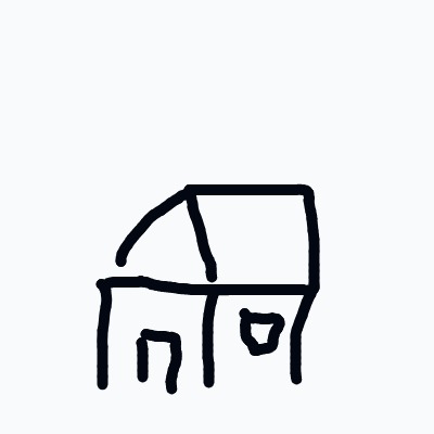 A rough, minimalist sketch of a chair with a square seat and a curved back.