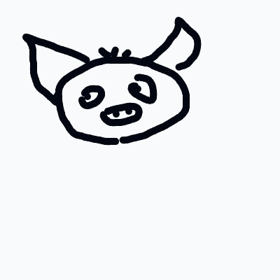A simple cartoon drawing of a pig’s head with large ears, a rounded face, small eyes, and a snout.