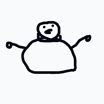 A simple cartoon snowman with a large round body, a small head, and outstretched arms.